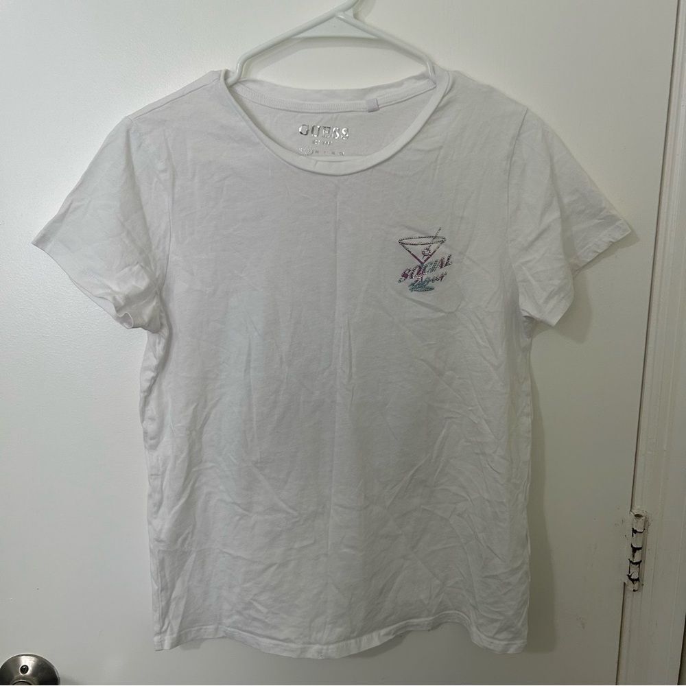 Guess | White Cotton Graphic T-Shirt | Size Small